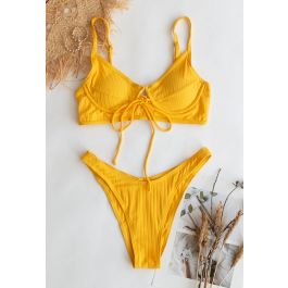 Low-Rise Strapped Bikini Set in Yellow - Retro, Indie and Unique Fashion