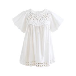 Crochet Inserted Bubble Sleeves Dolly Top in White - Retro, Indie and ...