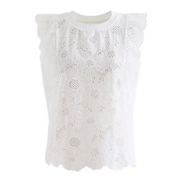 Scallop Petal Embroidered Eyelet Sleeveless Top in White - Retro, Indie ...