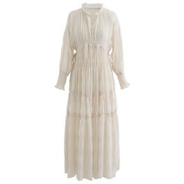 Full Shirring Side Drawstring Chiffon Dress in Cream - Retro, Indie and ...