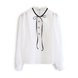 Embroidery Trim Organza Bib Shirt - Retro, Indie and Unique Fashion