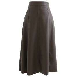 Soft Faux Leather Seamed A-Line Skirt in Taupe - Retro, Indie and ...