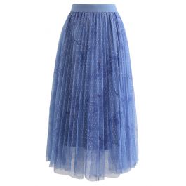 Swan Dotted Mesh Pleated Skirt in Blue - Retro, Indie and Unique Fashion