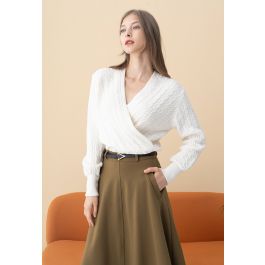 Cable Knit Wrap Front Crop Sweater in Cream - Retro, Indie and Unique ...