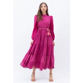 Flower Cutwork Cotton Maxi Dress in Hot Pink - Retro, Indie and Unique ...