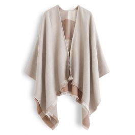 Single-Sided Check Print Reversible Poncho in Taupe - Retro, Indie and ...