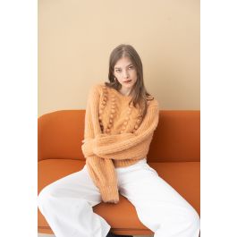 Fuzzy Pom-Pom Ribbed Mix-Knit Sweater in Orange - Retro, Indie and ...