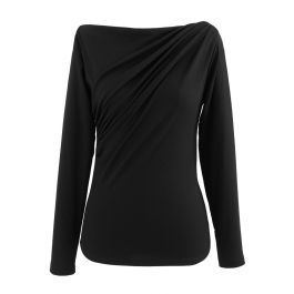 Ruched Front Long Sleeve Top in Black - Retro, Indie and Unique Fashion