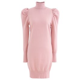 Bubble Shoulder Turtleneck Sweater Dress in Pink - Retro, Indie and ...