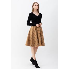 Wool-Blend Check Print Flare Skirt