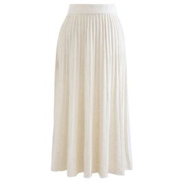 Shimmer Knit Pleated Midi Skirt in Cream - Retro, Indie and Unique Fashion