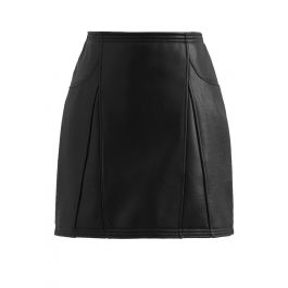 Seam Detailing Faux Leather Mini Skirt in Black - Retro, Indie and ...