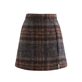 Check Print Wool-Blend Mini Bud Skirt in Caramel - Retro, Indie and ...