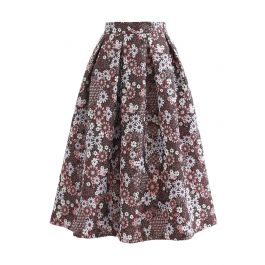 Blossom Cluster Embossed Pleated Midi Skirt in Red - Retro, Indie and ...