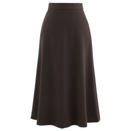 High Waist Basic Seamed Midi Skirt in Brown - Retro, Indie and Unique ...