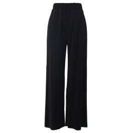 Embossed Velvet Wide-Leg Pants in Black - Retro, Indie and Unique Fashion