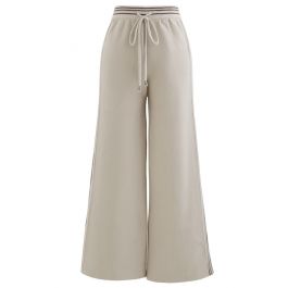 Contrasted Side Drawstring Rib Knit Pants in Sand - Retro, Indie and ...