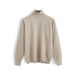 Basic High Neck Knit Top in Sand - Retro, Indie and Unique Fashion