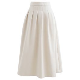 Pleated Wool-Blend Midi Skirt in Cream - Retro, Indie and Unique Fashion