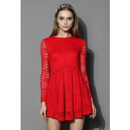 Tempting Red Lace Flare Dress - Retro, Indie and Unique Fashion