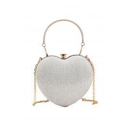 Gleaming Heart Shape Clutch Handbag in Silver - Retro, Indie and