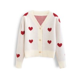 Soft Heart Cropped Knit Cardigan in Ivory - Retro, Indie and Unique