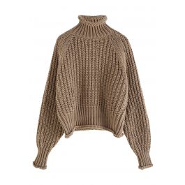 High Neck Chunky Knit Sweater in Brown - Retro, Indie and Unique