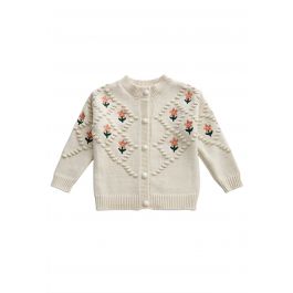 Kid's Floral Dotted Diamond Knit Cardigan in Ivory - Retro, Indie and ...