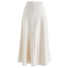 Middle Seam Smooth Satin Drape Maxi Skirt in Ivory - Retro, Indie and ...