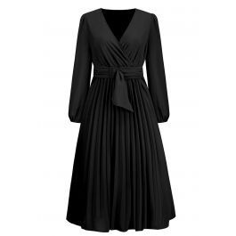 Wrap Front Buckle Belt Dress in Black - Retro, Indie and Unique Fashion