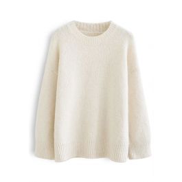 Solid Color Comfy Fuzzy Knit Sweater in Cream - Retro, Indie and Unique ...