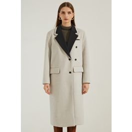 Contrast Collar Wool-Blend Longline Coat - Retro, Indie and Unique Fashion