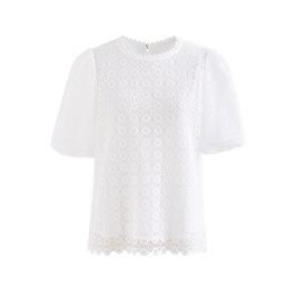 Daisy Crochet Short-Sleeve Crop Top in White - Retro, Indie and Unique ...