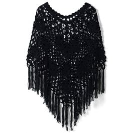 BCBGMaxAriza abstract knit poncho with black offers fringe size S/M