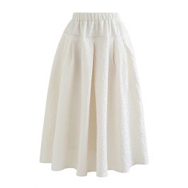 Side Pocket Pleated Embossed Midi Skirt in Cream - Retro, Indie and ...