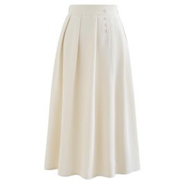 Four Buttons Decorated Pleated Skirt in Ivory - Retro, Indie and Unique ...