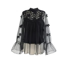 3D Crochet Flowers Mesh Dolly Top in Black - Retro, Indie and Unique ...