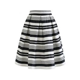 Black Stripe Pleated Skirt - Retro, Indie and Unique Fashion