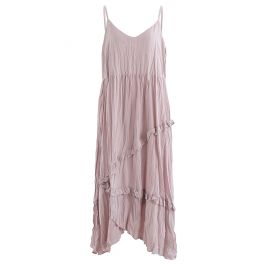 Ruched Frilly Asymmetric Hem Cami Dress in Pink - Retro, Indie and ...