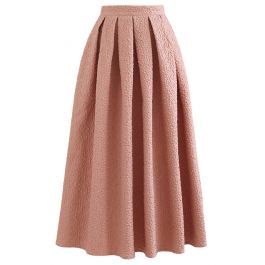 Bubble Embossed Pleated Skirt in Coral - Retro, Indie and Unique Fashion