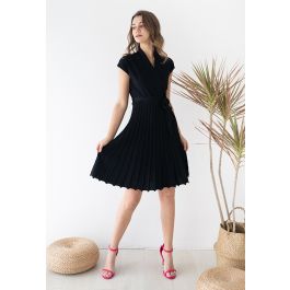 Pleated Sleeveless Wrapped Knit Dress in Black - Retro, Indie and