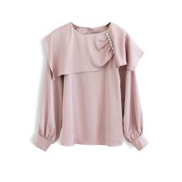 Cape Collar Pearly Satin Shirt in Pink - Retro, Indie and Unique Fashion