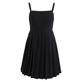 Glossy Pleated Hem Cami Dress in Black - Retro, Indie and Unique Fashion