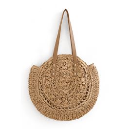 Round Woven Straw Shoulder Bag in Tan - Retro, Indie and Unique Fashion