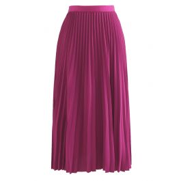 Simplicity Pleated Midi Skirt in Magenta - Retro, Indie and Unique Fashion