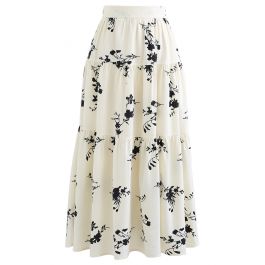 Creamy Blooming Branch Waffle Textured Skirt - Retro, Indie and Unique ...