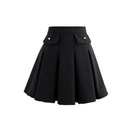 Tiny Heart Button Pleated Mini Skirt in Black - Retro, Indie and Unique ...