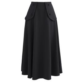 Pleated Fake Pocket Seamed Flare Skirt in Black - Retro, Indie and ...