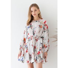 Fascinating Floral Bubble Sleeves Frilling Dress - Retro, Indie and ...