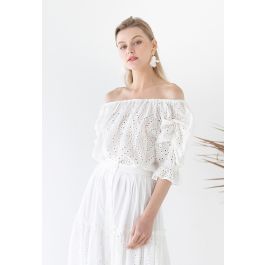 Summer Loving Eyelet Off-Shoulder Crop Top - Retro, Indie and Unique ...